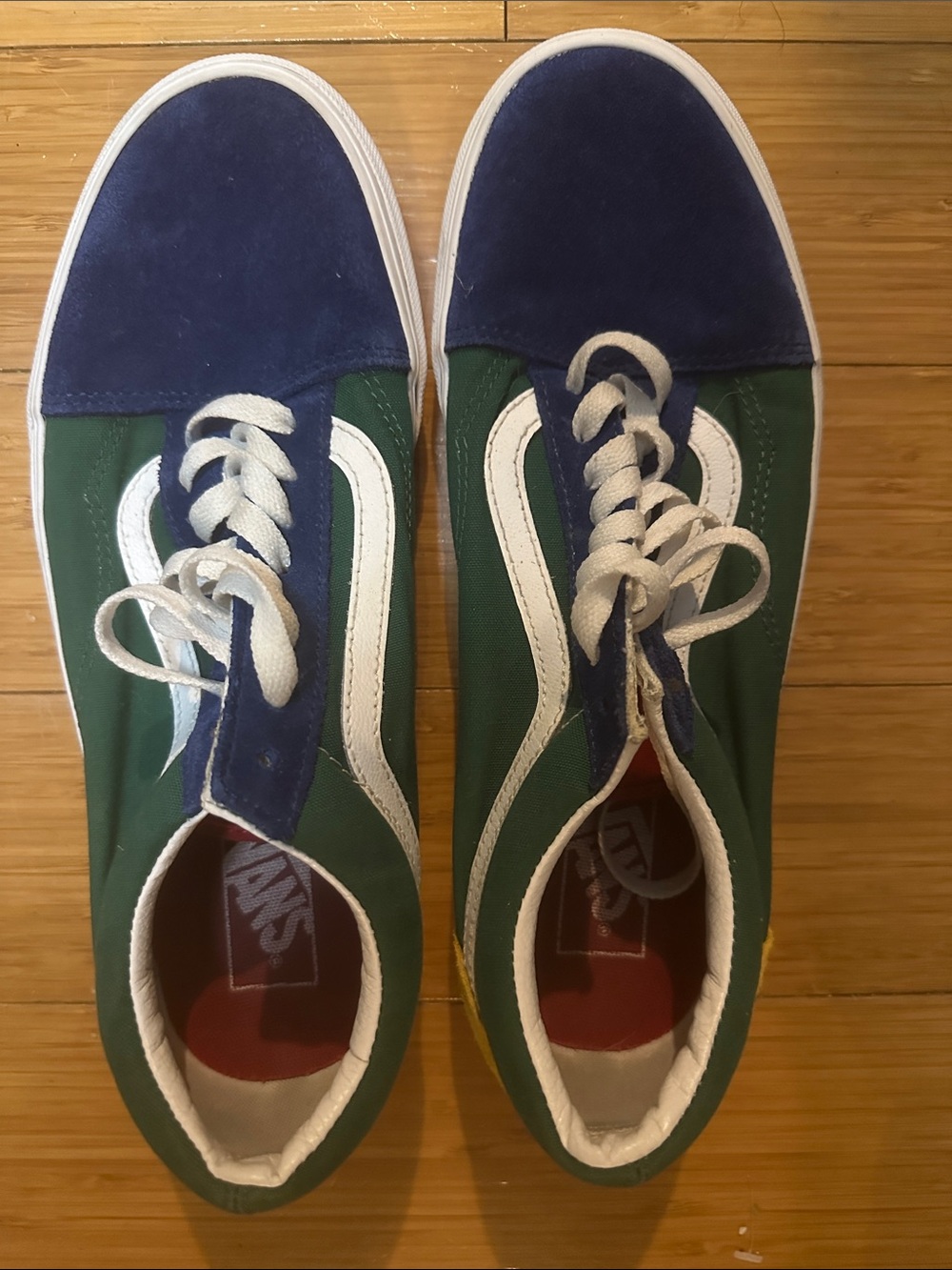 Vans Two-Tone Green & Navy Old school Sneakers with White Side Stripe